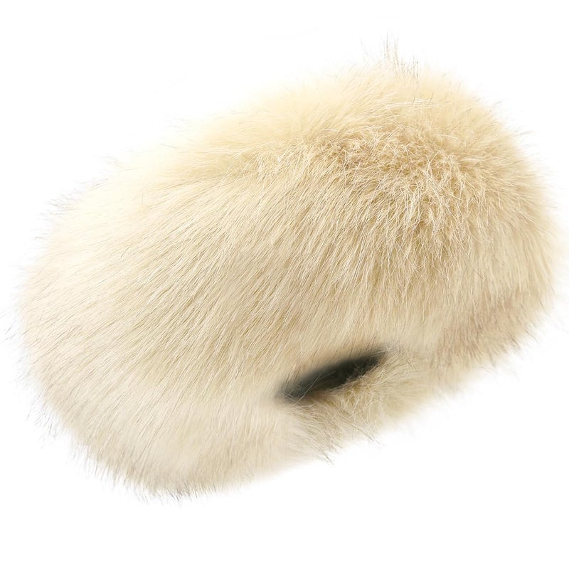 RANOME Faux Fur Headband for Women Elastic Fuzzy Thick Earmuffs Winter Headwrap Ear Muffs Furry Ear Warmers Cold Weather (Beige) - Image 1